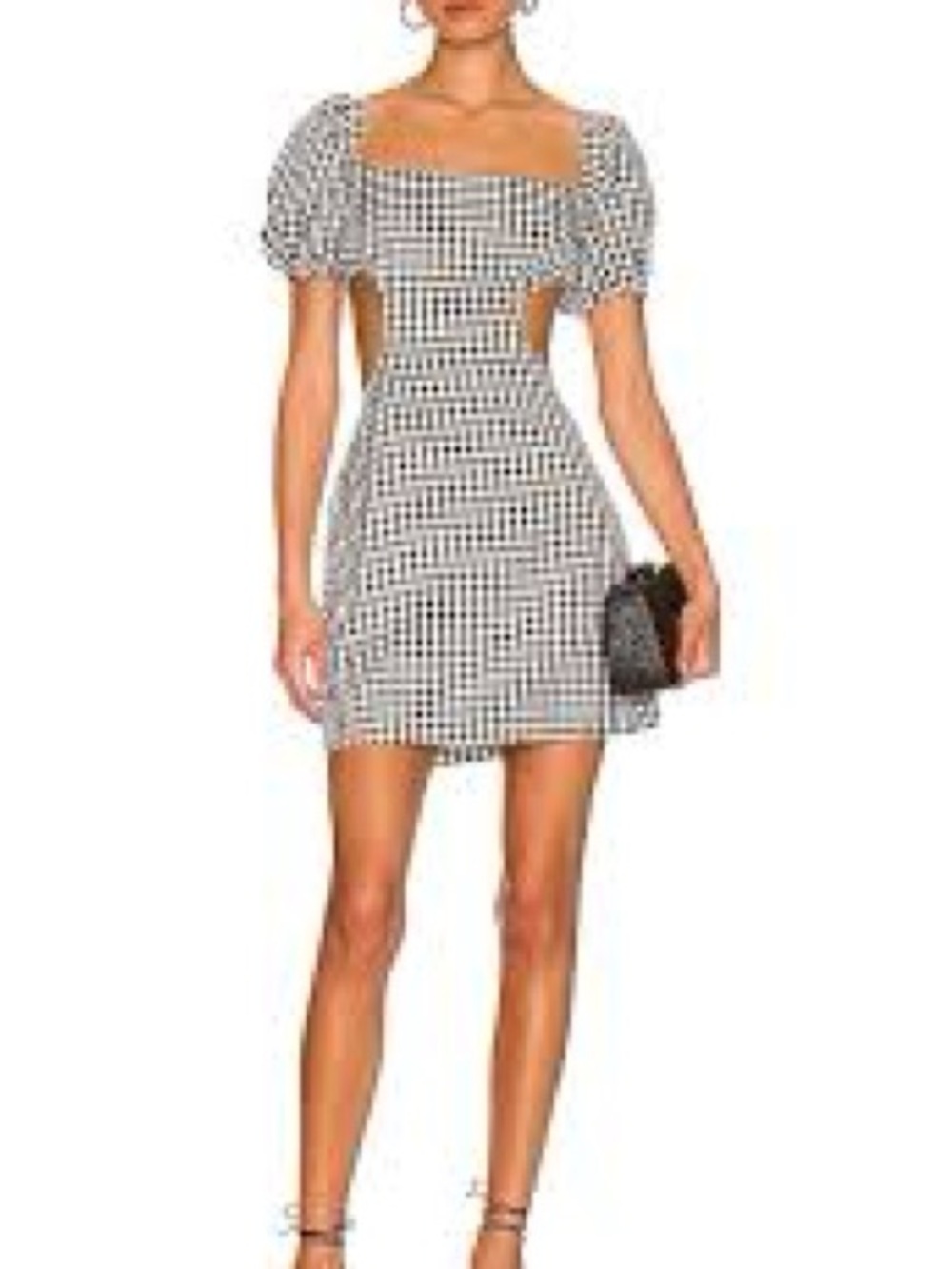 More To Come - Bethanie Puff Sleeve Mini Dress XS - NWOT - Gingham Cutout - Picture 2 of 7